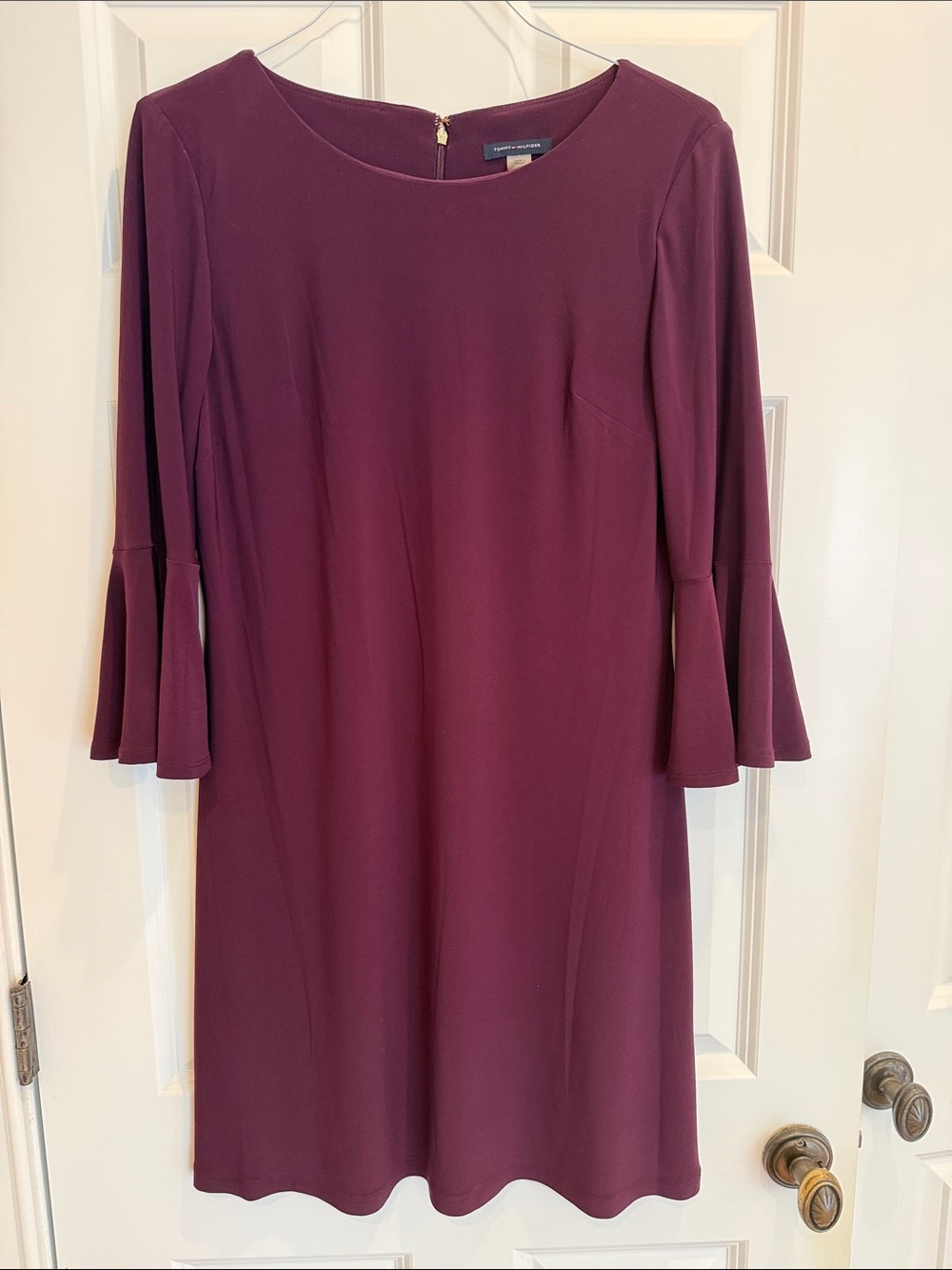 Tommy Hilfiger Bell-Sleeve Shift Dress in Plum